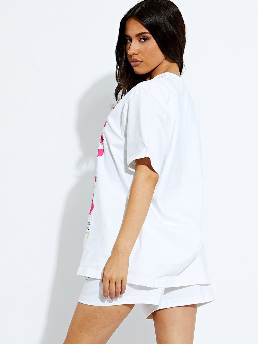 White Self Love Club Oversized T-Shirt & Shorts Set - Louise - Storm Desire