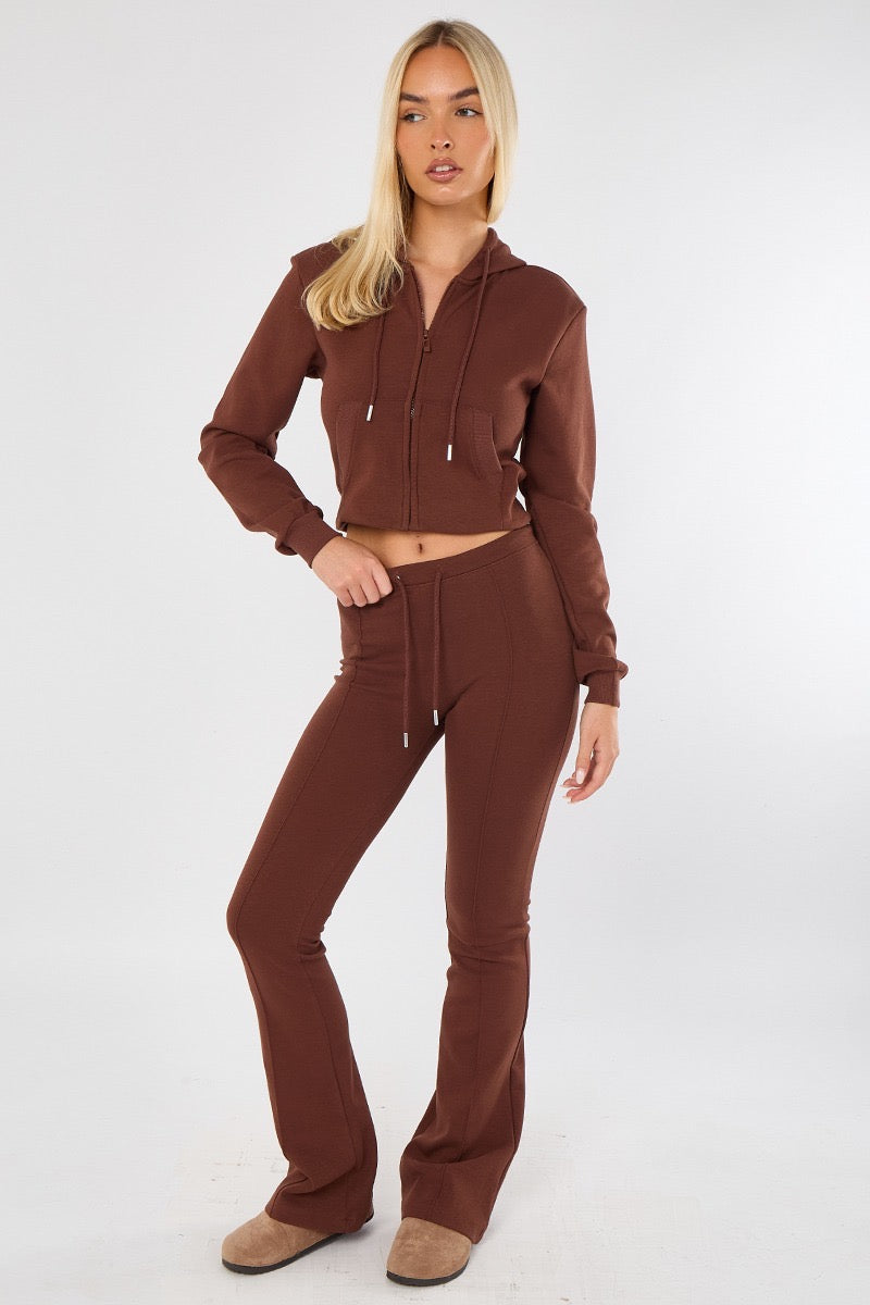 Cropped Hem Bell Bottom Joggers Set - Fernanda