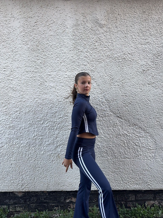 Zip Top And Side Stripe Flare Leg Gym Set - Kyla - Storm Desire
