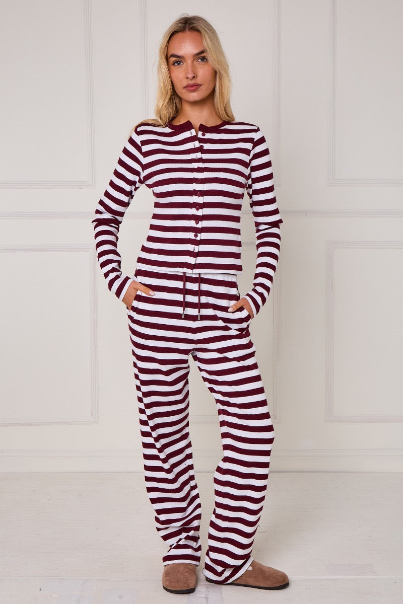 Striped Ribbed Button Up Top & Wide Leg Trouser Co-ord - Jolie