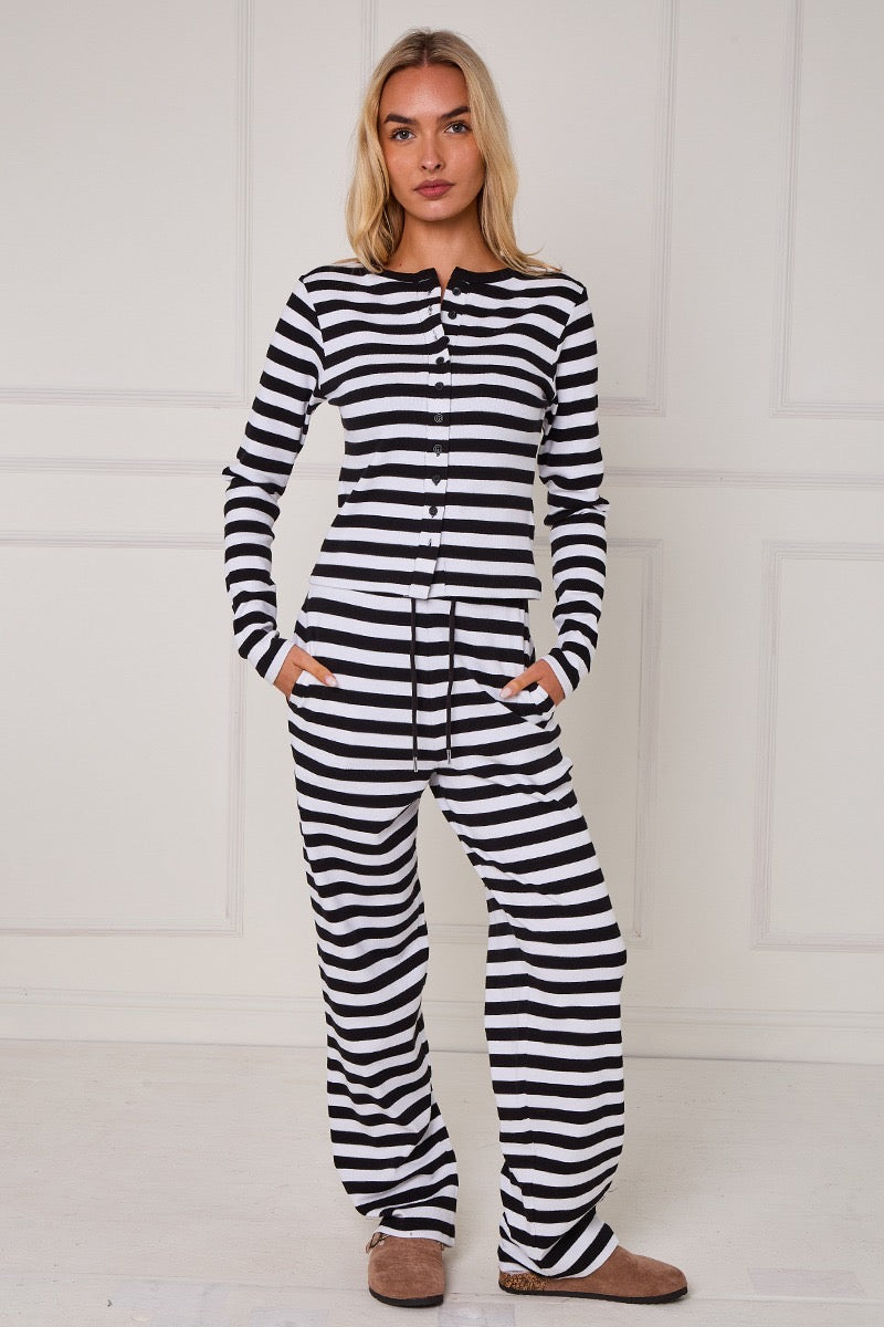 Striped Ribbed Button Up Top & Wide Leg Trouser Co-ord - Jolie