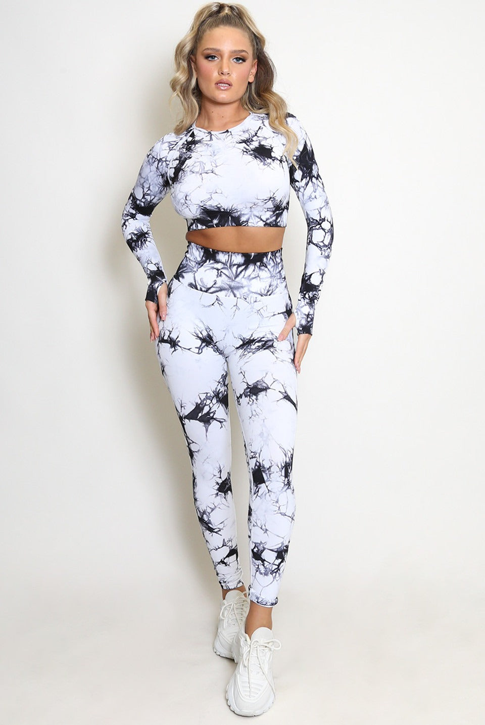 White Black Tie Dye Print Tops And Leggings Set - Lyla - Storm Desire