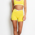 Crop Top And Shorts Gym Set With Contrast Piping - Colleen