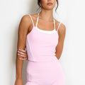 Double Strap Contrast Piping Vest And Shorts Gym Set - Ottilie