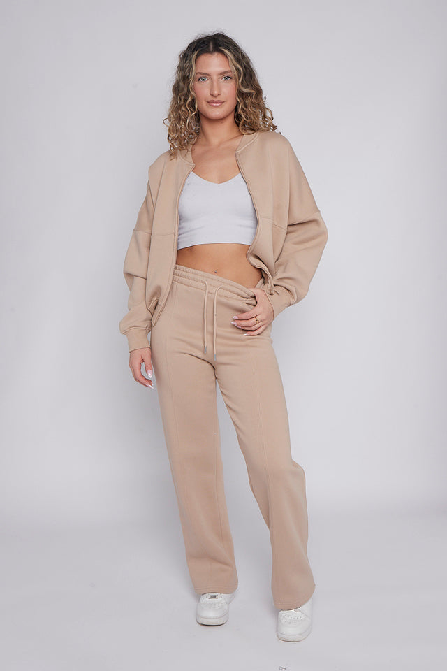 Bomber Style Oversize Fleece Zipper & Jogger Set - Sara - Storm Desire