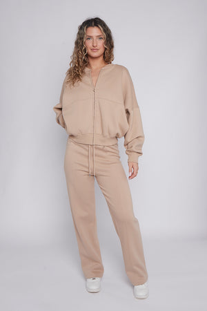 Bomber Style Oversize Fleece Zipper & Jogger Set - Sara - Storm Desire