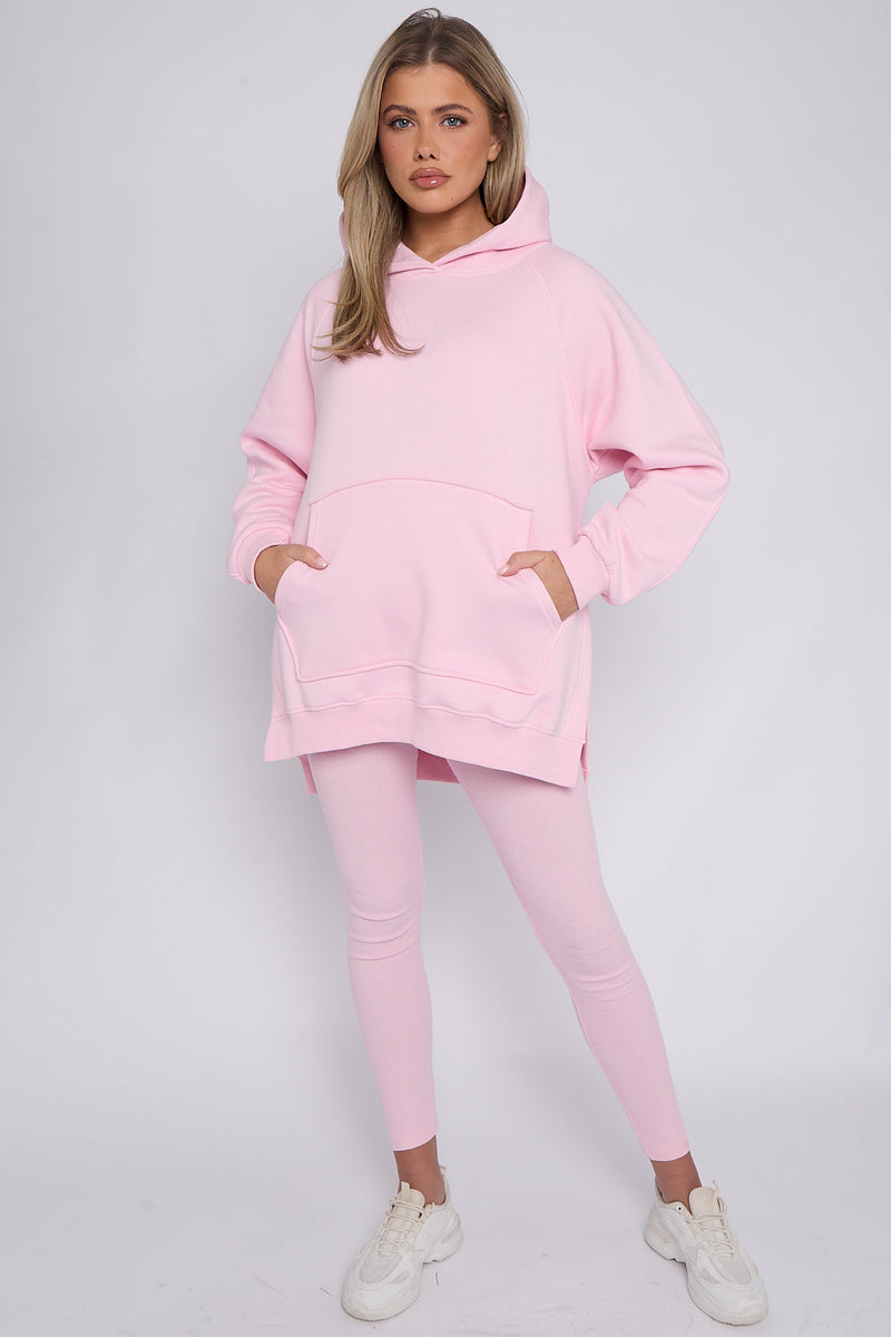 Baby Pink Oversized Split Sides Hoodie & Ribbed Leggings Co-ord - Shelly - Storm Desire