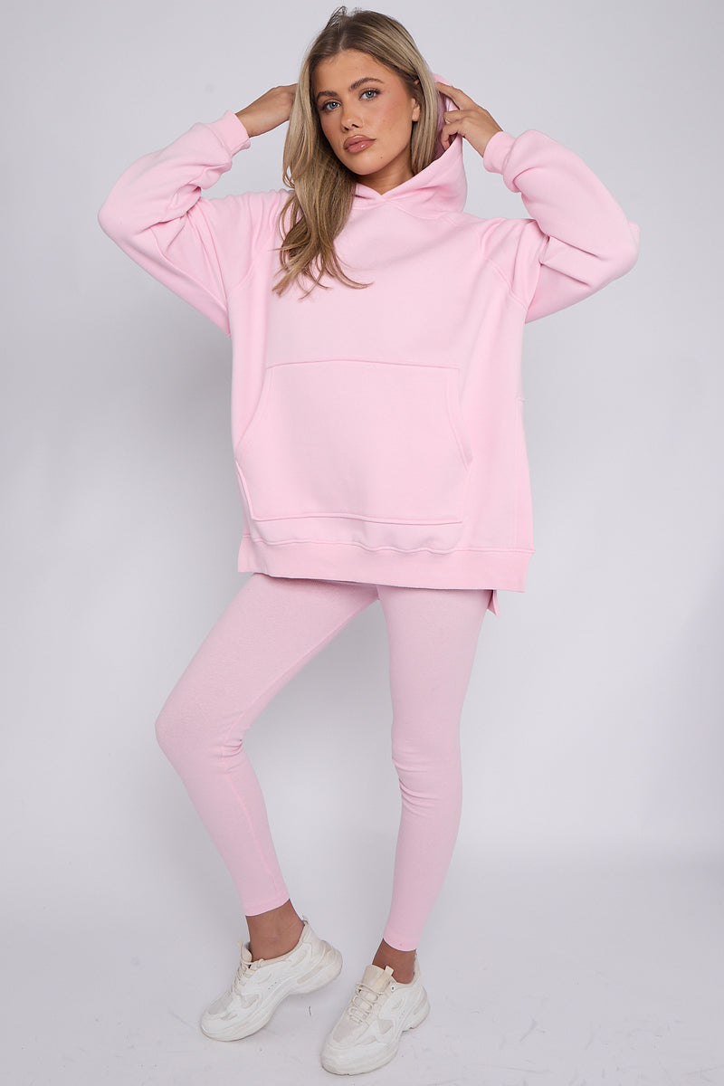 Baby Pink Oversized Split Sides Hoodie & Ribbed Leggings Co-ord - Shelly - Storm Desire