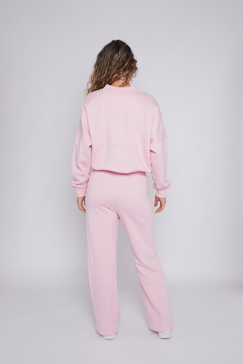 Baby Pink Bomber Style Oversize Fleece Zipper & Jogger Set - Sara - Storm Desire
