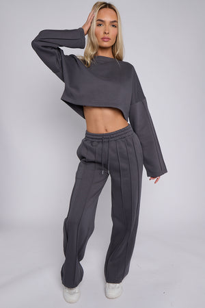 Baggy Crop Top And Flare Joggers Loungewear Set - Jamie - Storm Desire