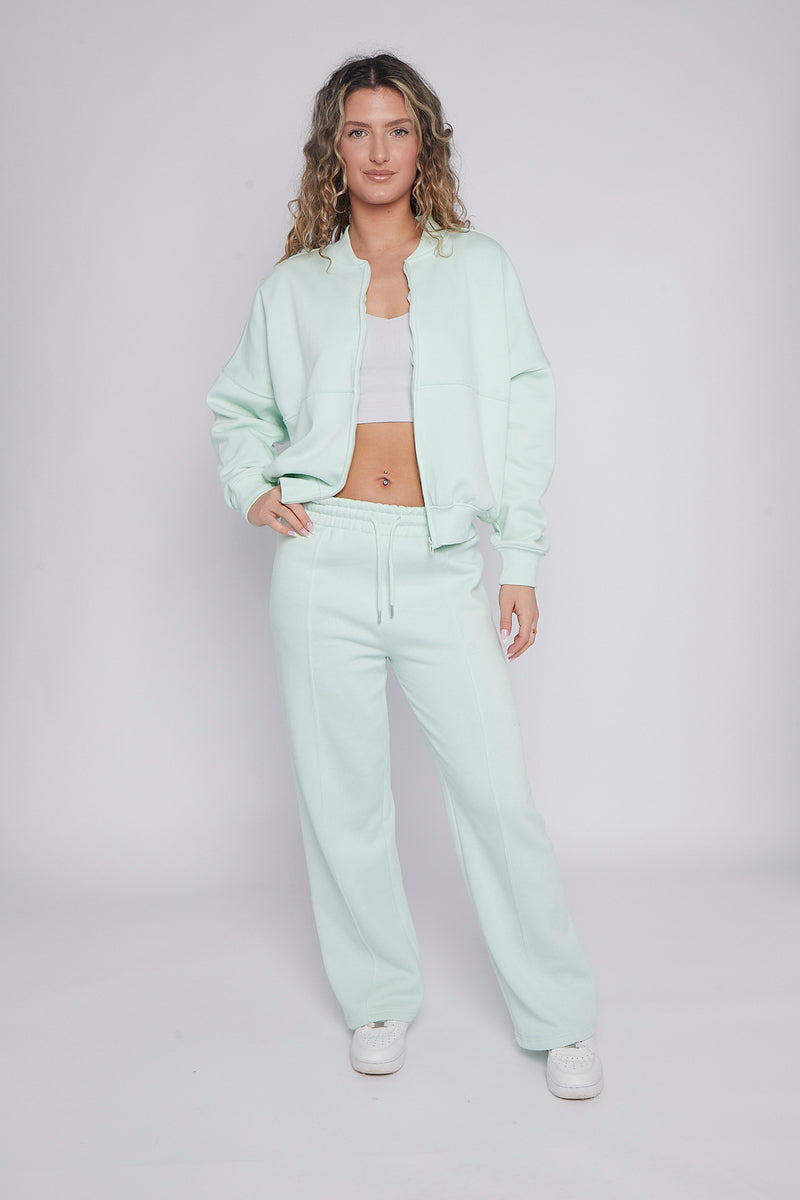 Bomber Style Oversize Fleece Zipper & Jogger Set - Sara - Storm Desire