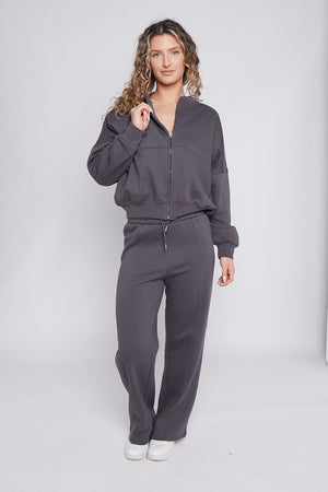 Bomber Style Oversize Fleece Zipper & Jogger Set - Sara - Storm Desire