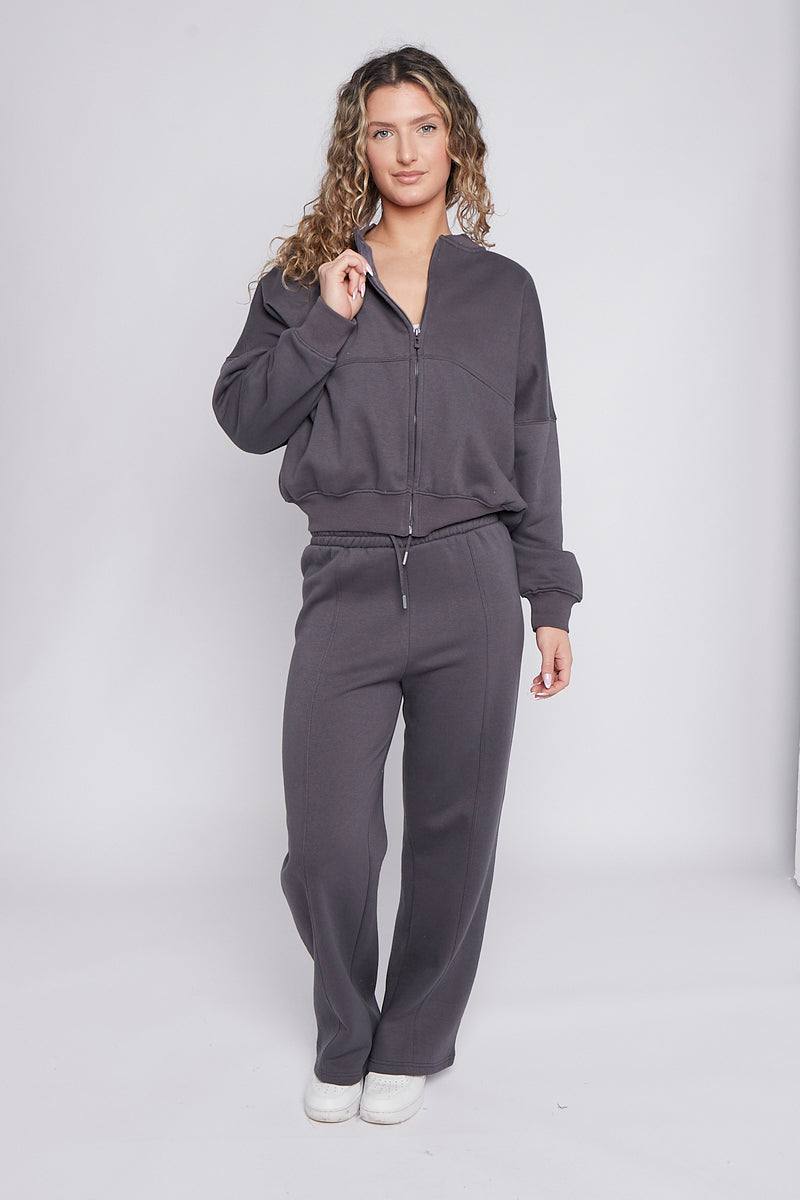 Bomber Style Oversize Fleece Zipper & Jogger Set - Sara - Storm Desire