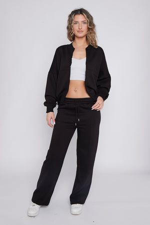 Bomber Style Oversize Fleece Zipper & Jogger Set - Sara - Storm Desire