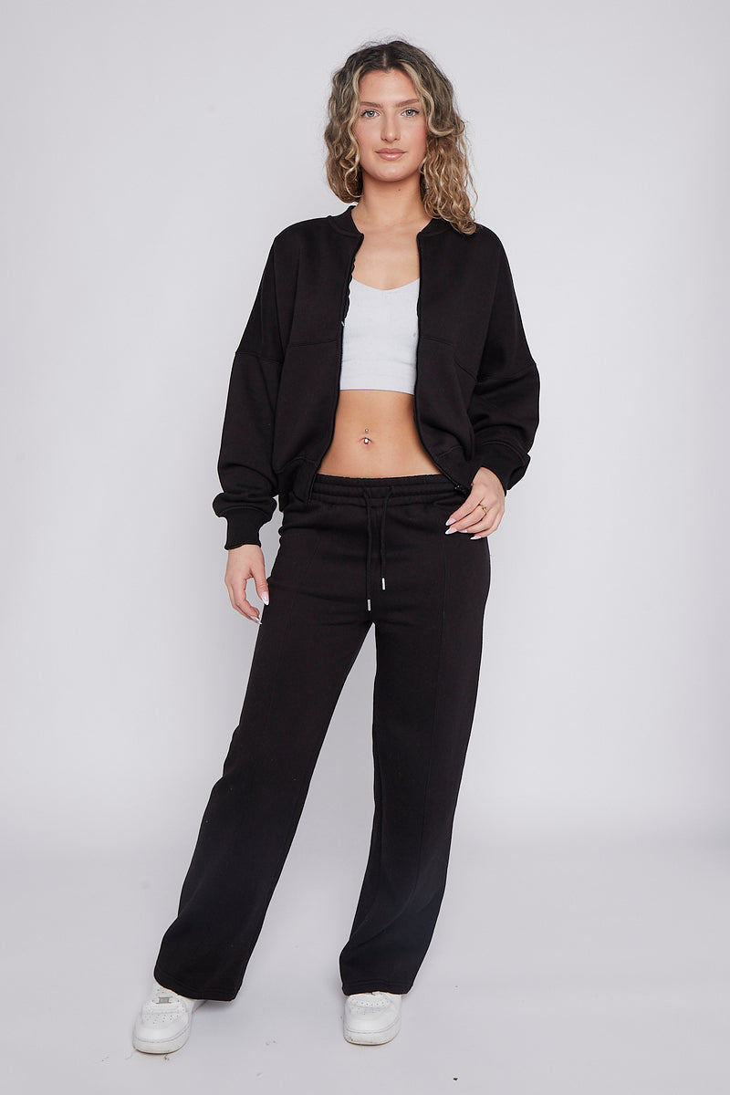 Bomber Style Oversize Fleece Zipper & Jogger Set - Sara - Storm Desire
