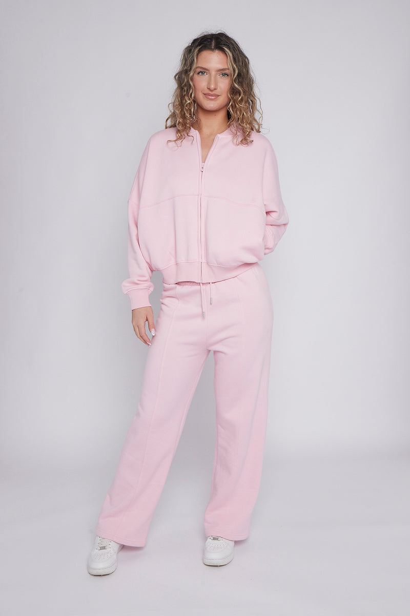Bomber Style Oversize Fleece Zipper & Jogger Set - Sara - Storm Desire
