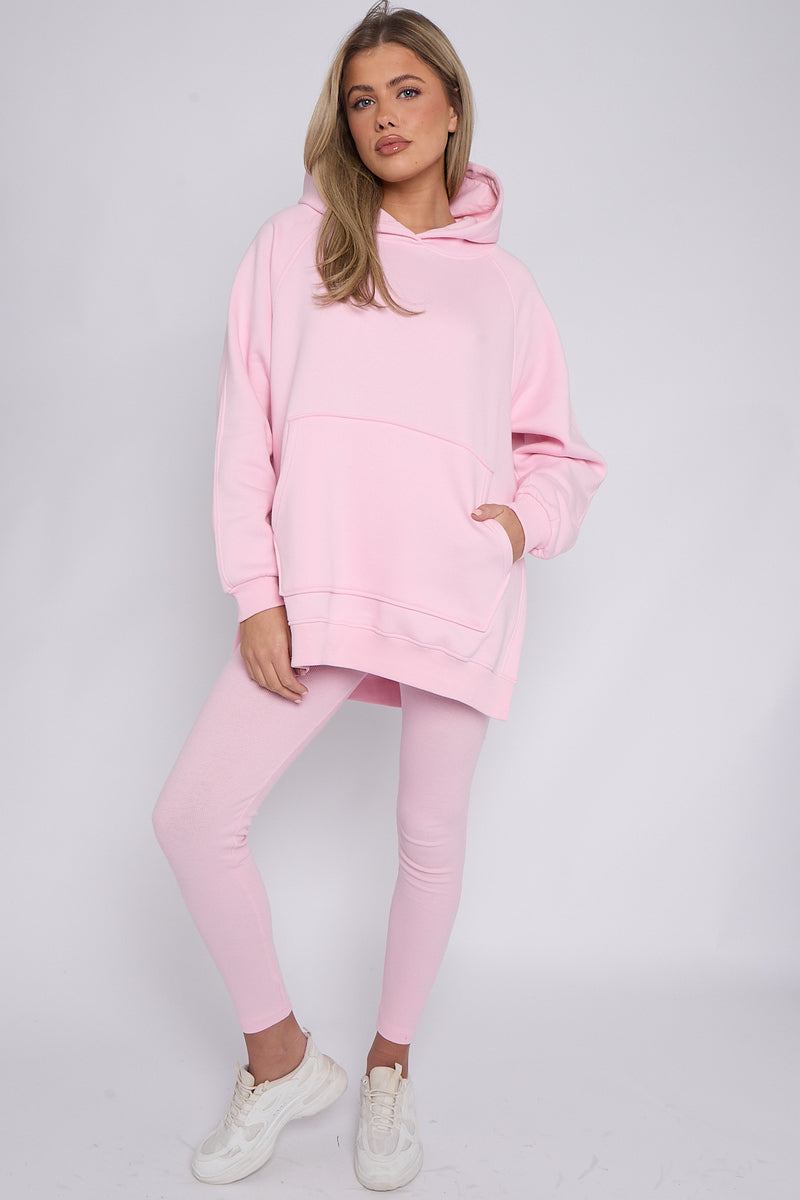 Baby Pink Oversized Split Sides Hoodie & Ribbed Leggings Co-ord - Shelly - Storm Desire