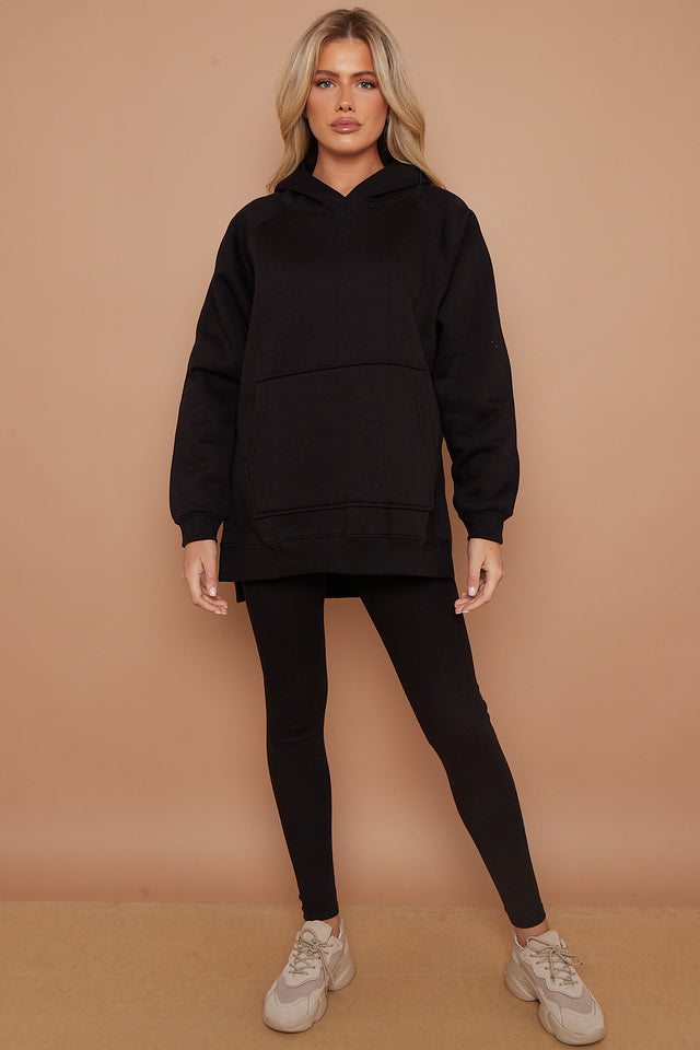 Black Oversized Split Sides Hoodie & Ribbed Leggings Co-ord - Shelly - Storm Desire