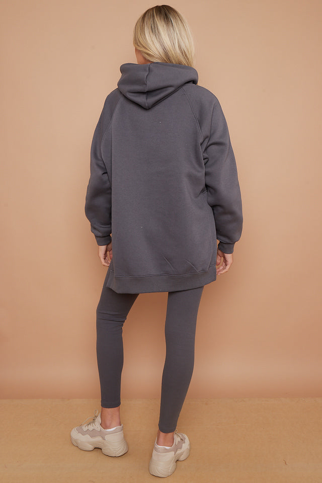 Charcoal Oversized Split Sides Hoodie & Ribbed Leggings Co-ord - Shelly - Storm Desire