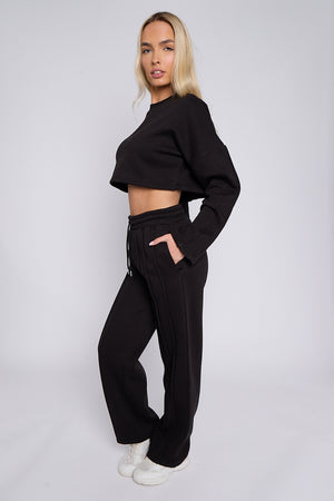 Baggy Crop Top And Flare Joggers Loungewear Set - Jamie - Storm Desire