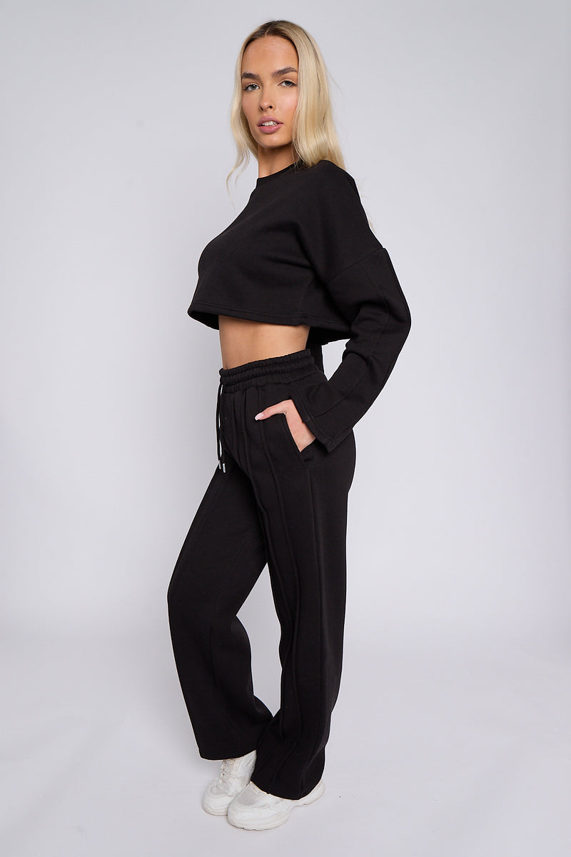 Baggy Crop Top And Flare Joggers Loungewear Set - Jamie - Storm Desire