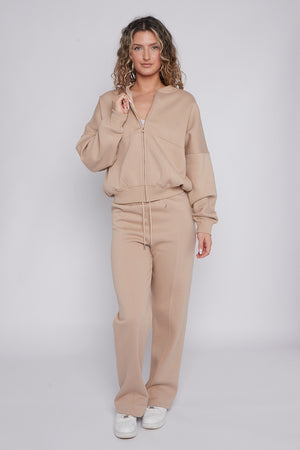 Bomber Style Oversize Fleece Zipper & Jogger Set - Sara - Storm Desire
