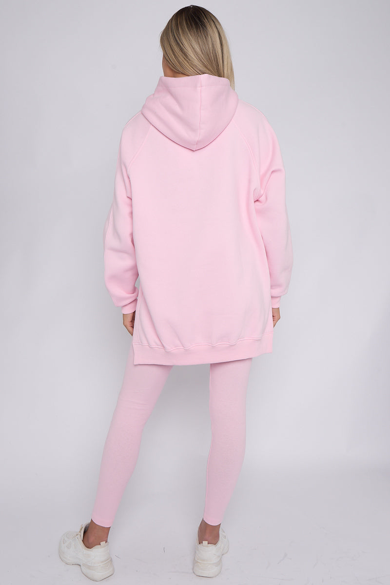 Baby Pink Oversized Split Sides Hoodie & Ribbed Leggings Co-ord - Shelly - Storm Desire