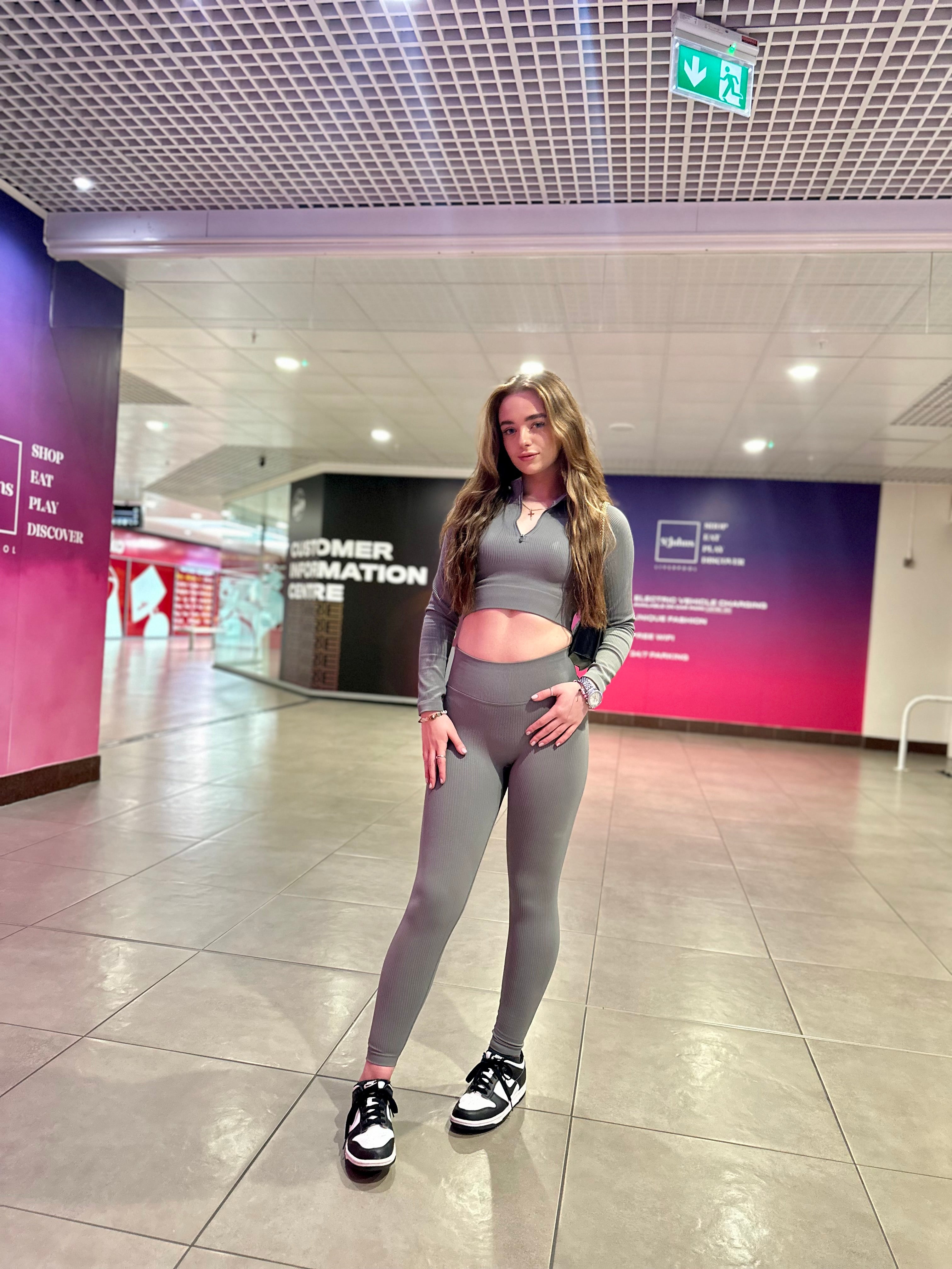 Ribbed Zip Top & Leggings Gym Set - Ruby - Storm Desire