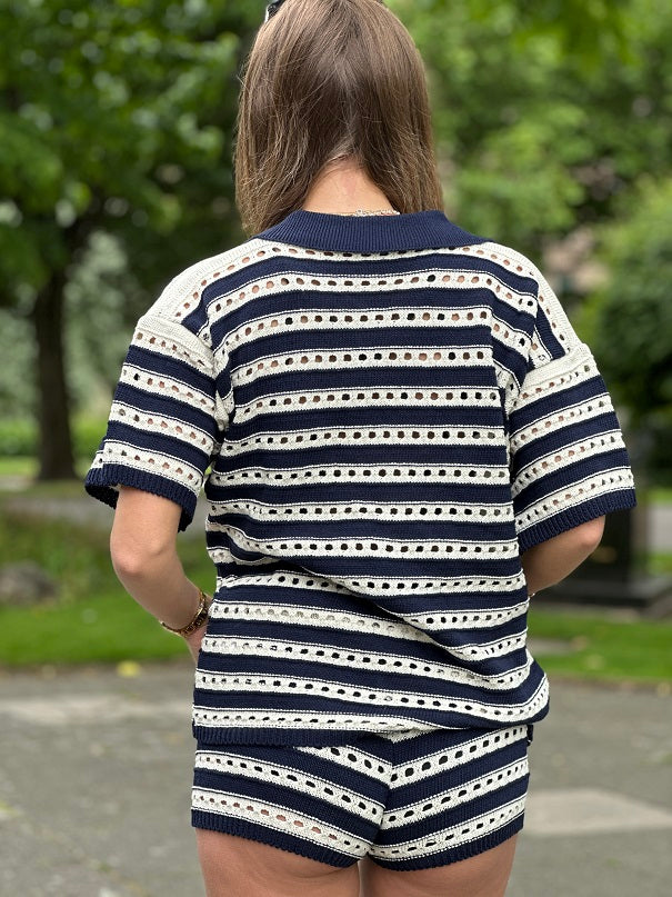 Stripe Crochet Knitted Top and Shorts Set Monica