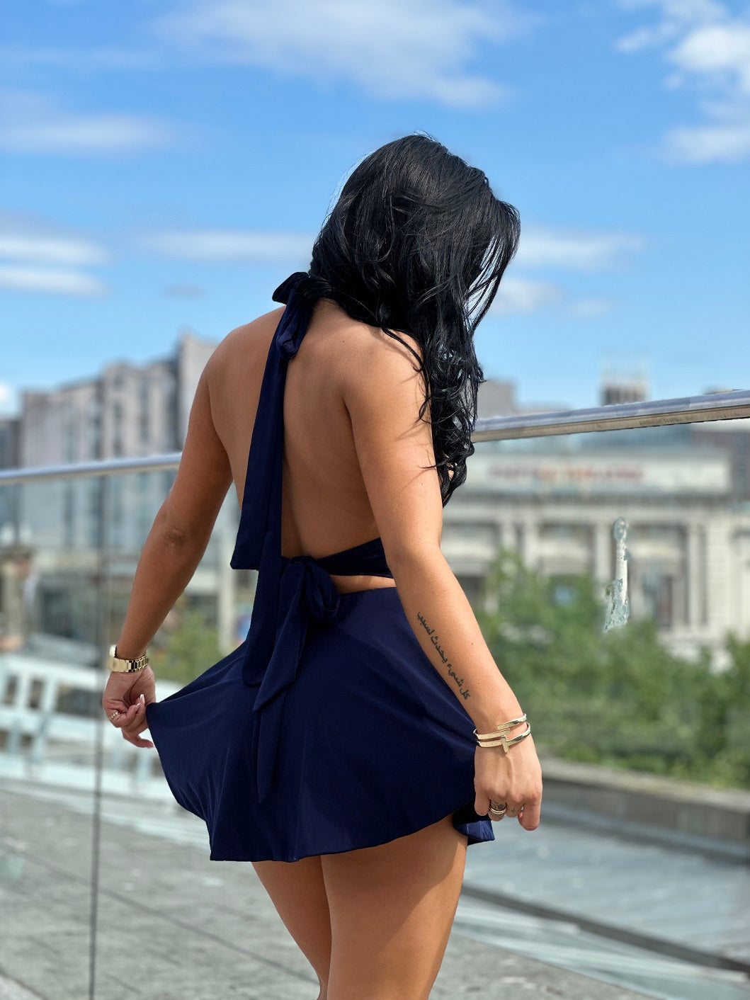 Slinky Halter Neck Frill Mini Dress - Paisley