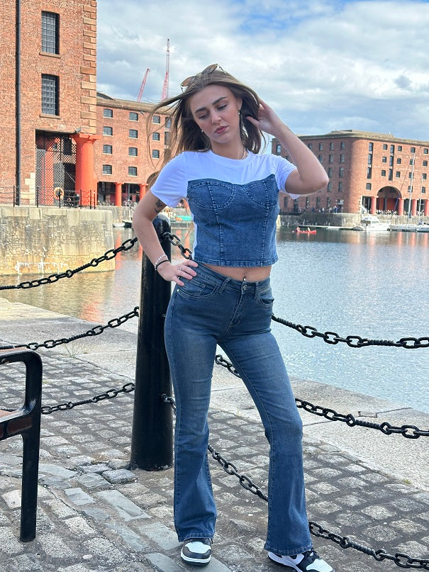 Denim Blue High Waist Flare Jeans - Zelda