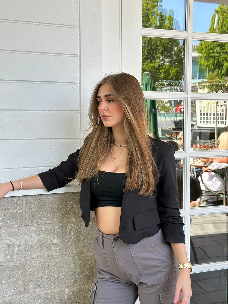 Ruched Sleeve Crop Open Blazer Janelle