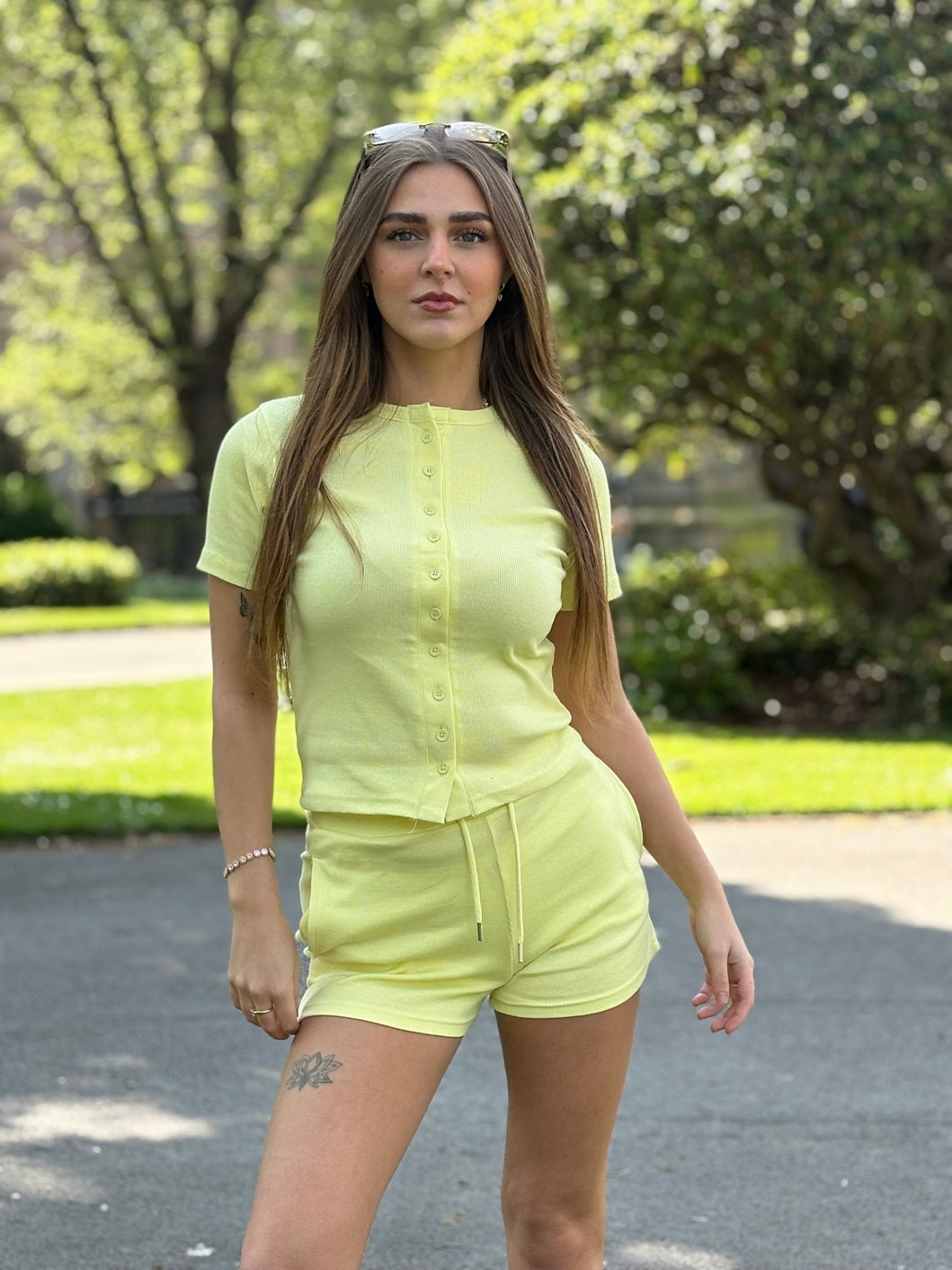 Ribbed Button Short Sleeve Top and Shorts Co-ord - Kelsey
