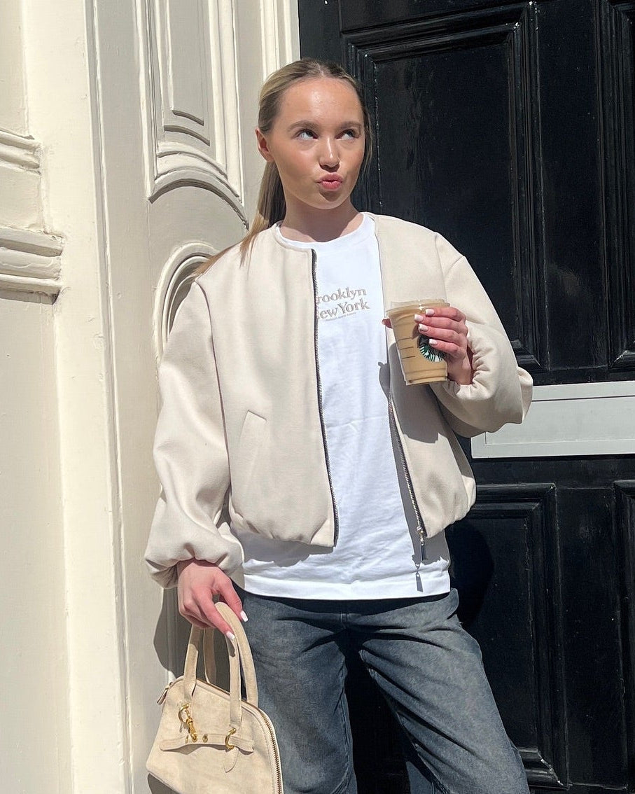 Kids Bubble Hem Silver Zip Bomber Jacket - Violeta