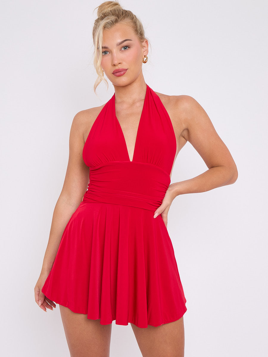 Slinky Halter Neck Frill Mini Dress - Paisley - Storm Desire