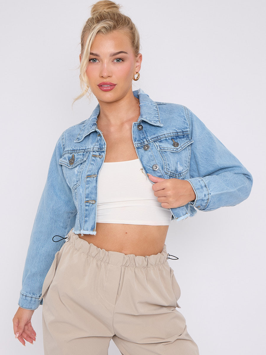 Distressed Cropped Denim Jacket Solana