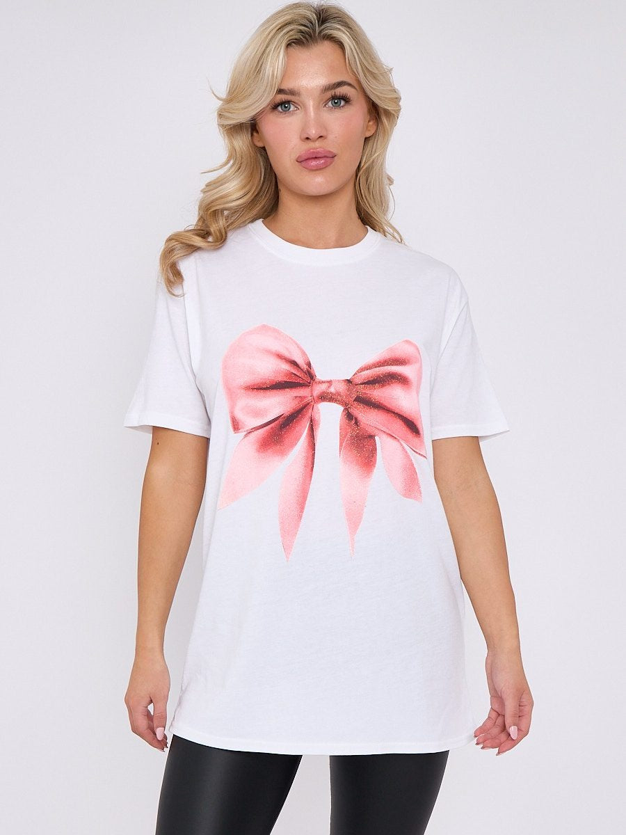 White Bow Graphic Print T-Shirt - Victoria - Storm Desire