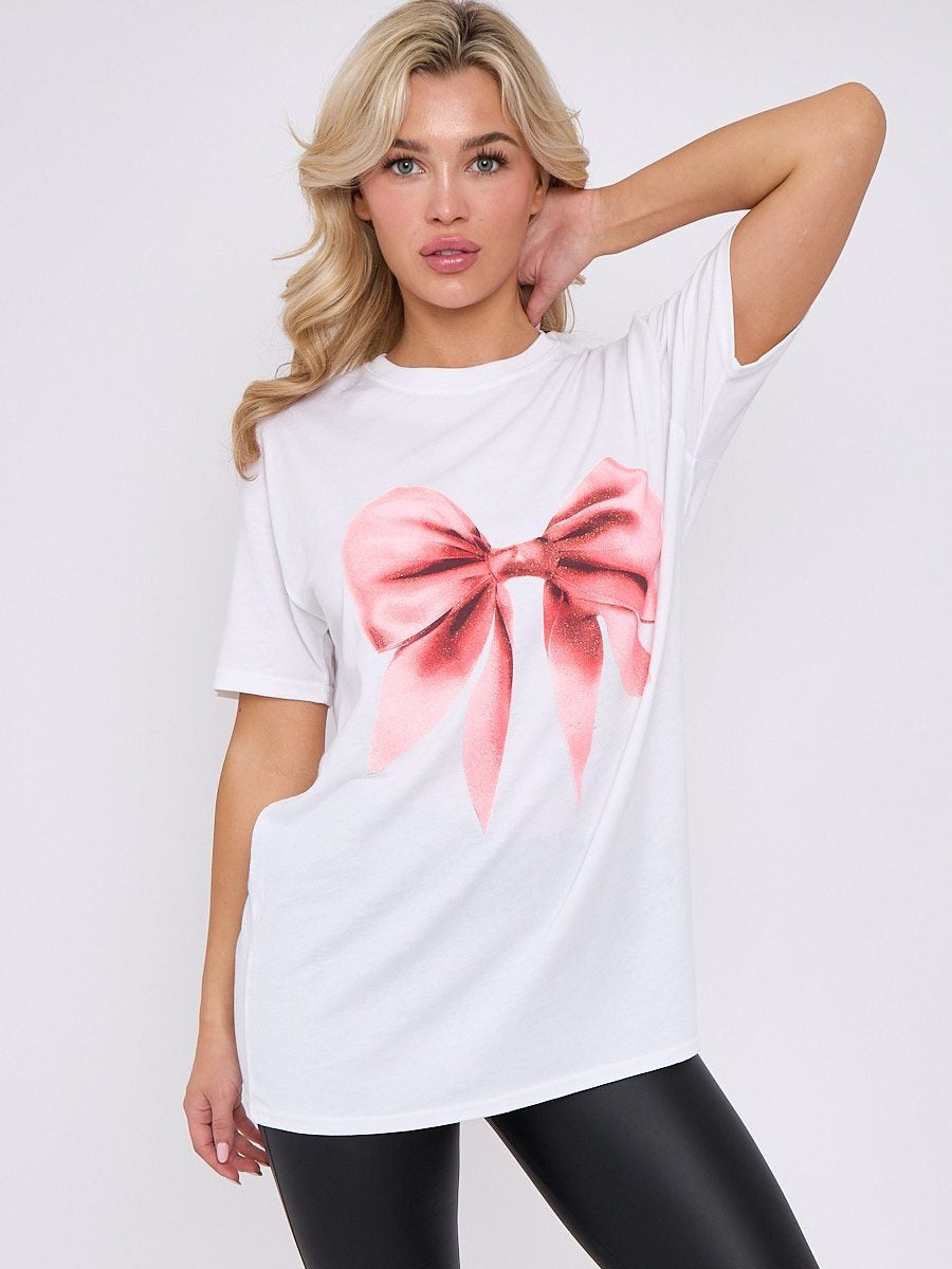 White Bow Graphic Print T-Shirt - Victoria - Storm Desire