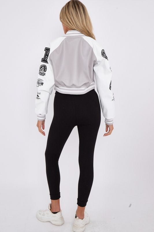 Faux Leather Crop Varsity Jacket - Sofia - Storm Desire