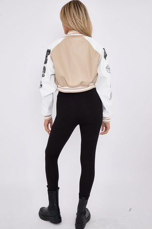 Faux Leather Crop Varsity Jacket - Sofia - Storm Desire