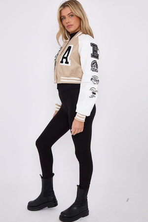 Faux Leather Crop Varsity Jacket - Sofia - Storm Desire