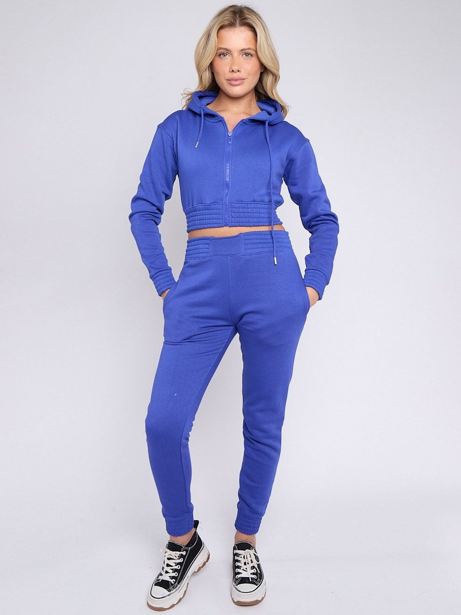 Royal Blue Crop Zip Hooded Loungewear - Valentina - Storm Desire