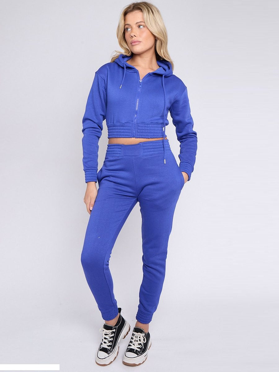 Royal Blue Crop Zip Hooded Loungewear - Valentina - Storm Desire