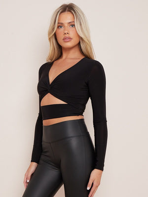 Long Sleeves Twist Knot Cut Out Crop Top - Riley - Storm Desire