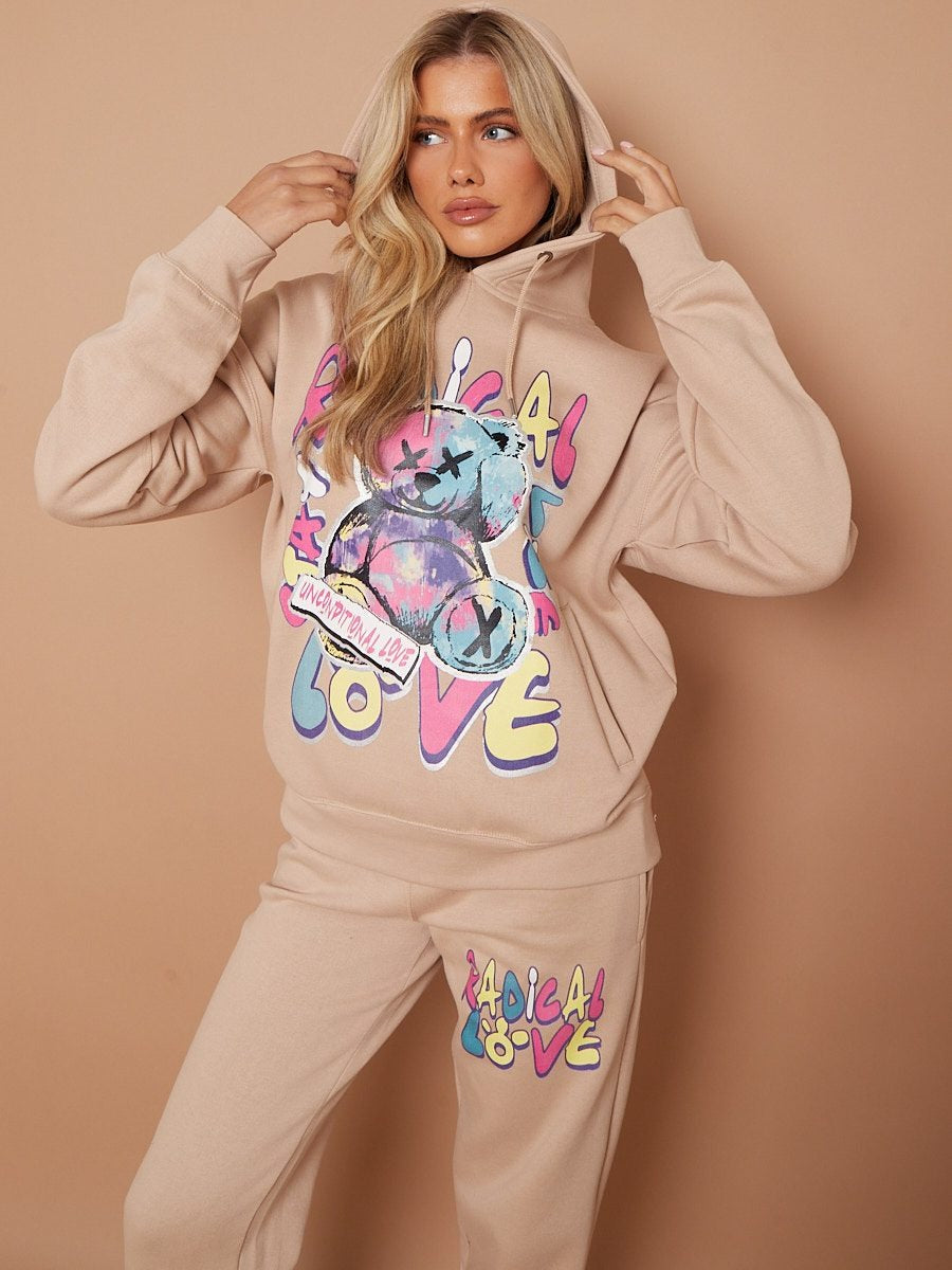 Beige Radical Love Graphic Fleece Loungewear - Katelyn - Storm Desire