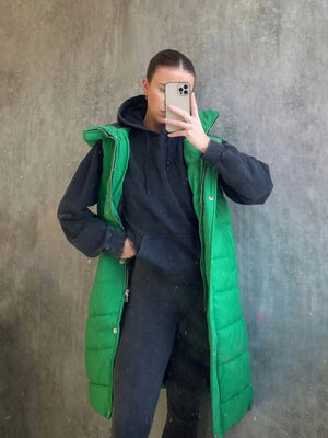 Green Longline Padded Hooded Gilet - Jayla - Storm Desire