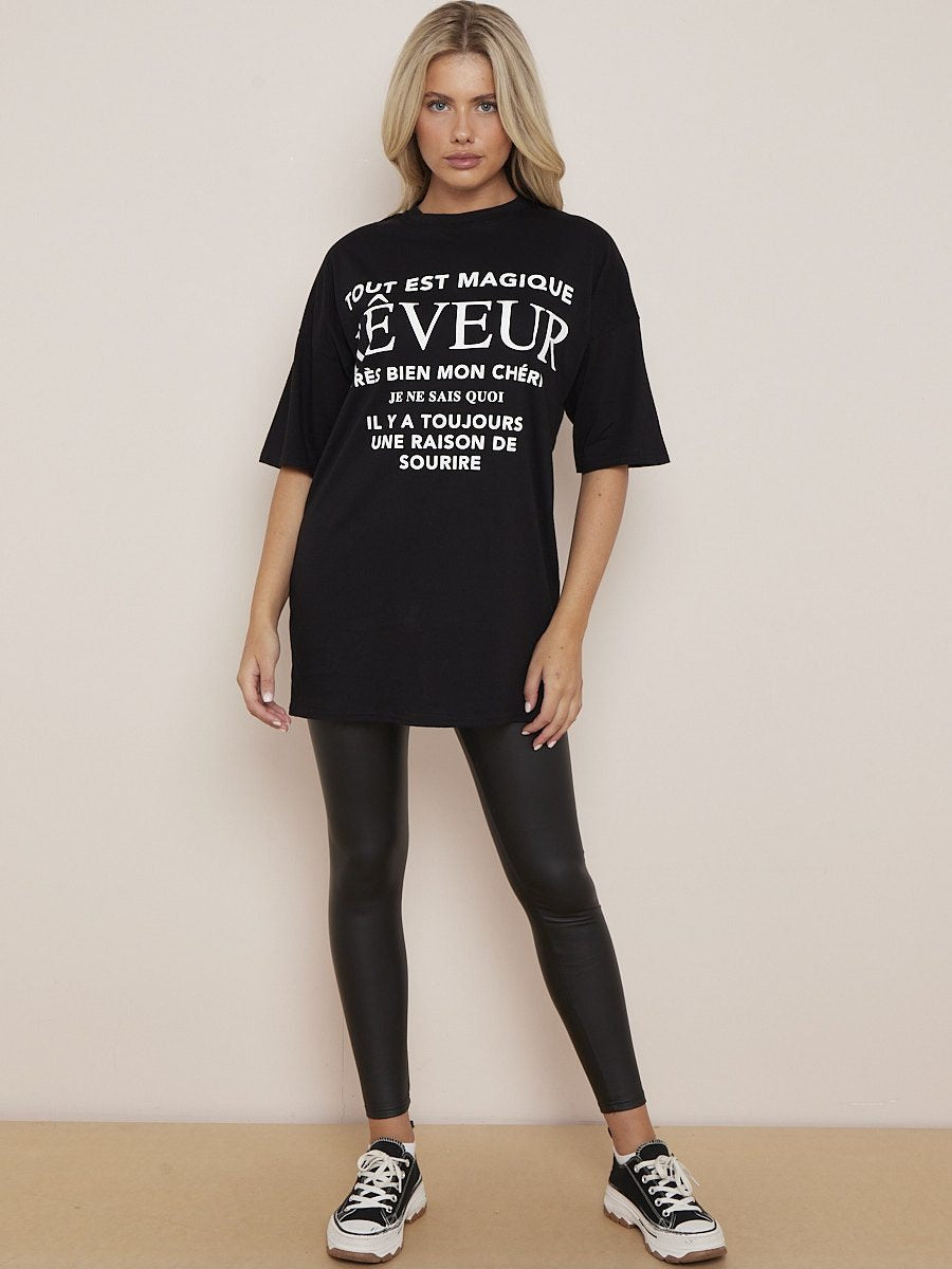 Black Reveur Printed Oversized T-Shirt - Lilyana - Storm Desire