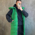 Green Longline Padded Hooded Gilet - Jayla - Storm Desire