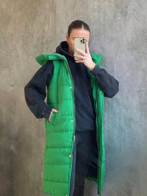 Green Longline Padded Hooded Gilet - Jayla - Storm Desire