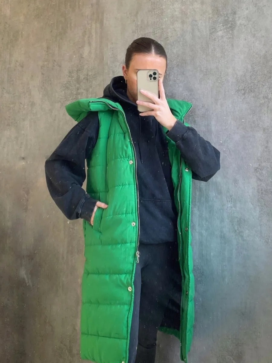 Green Longline Padded Hooded Gilet - Jayla - Storm Desire